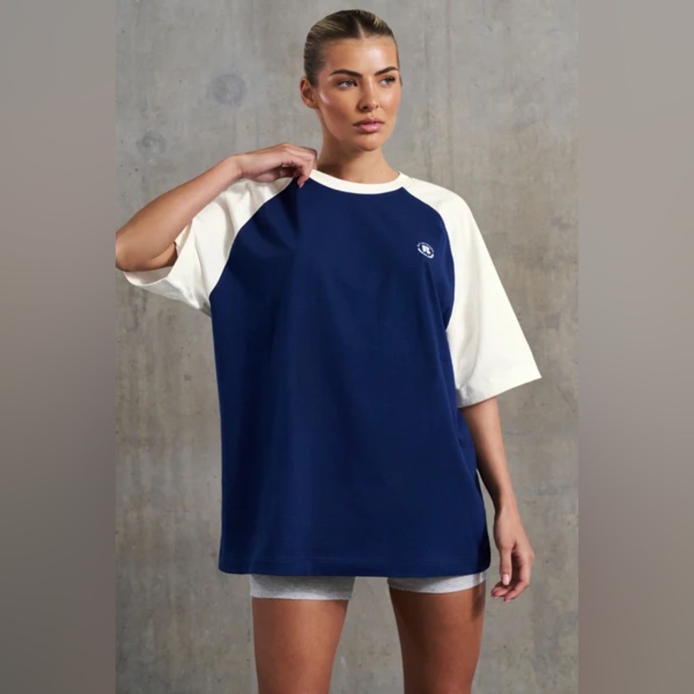 Oh Polly Bo + Tee Oversized Slogan T-Shirt in Navy and White S/M